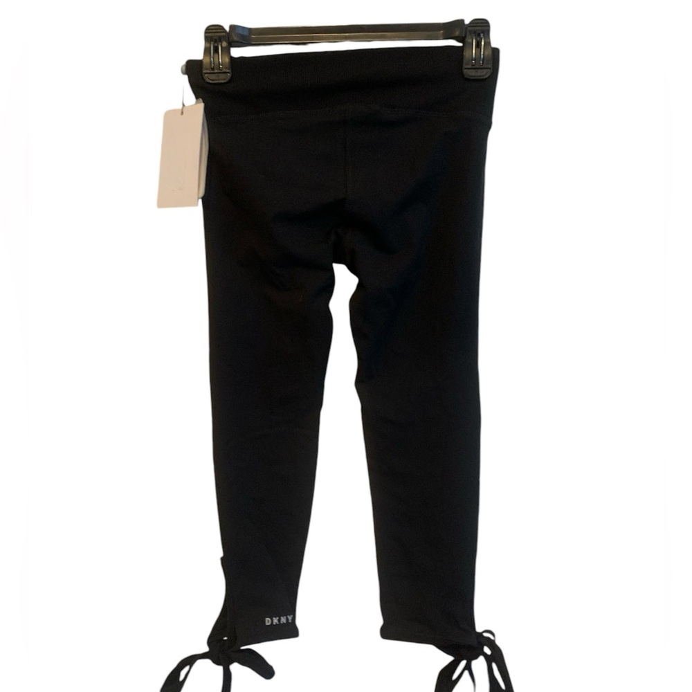 NWT designer DKNY crop stretchy black yoga gym leggings with tie - Picture 3 of 7
